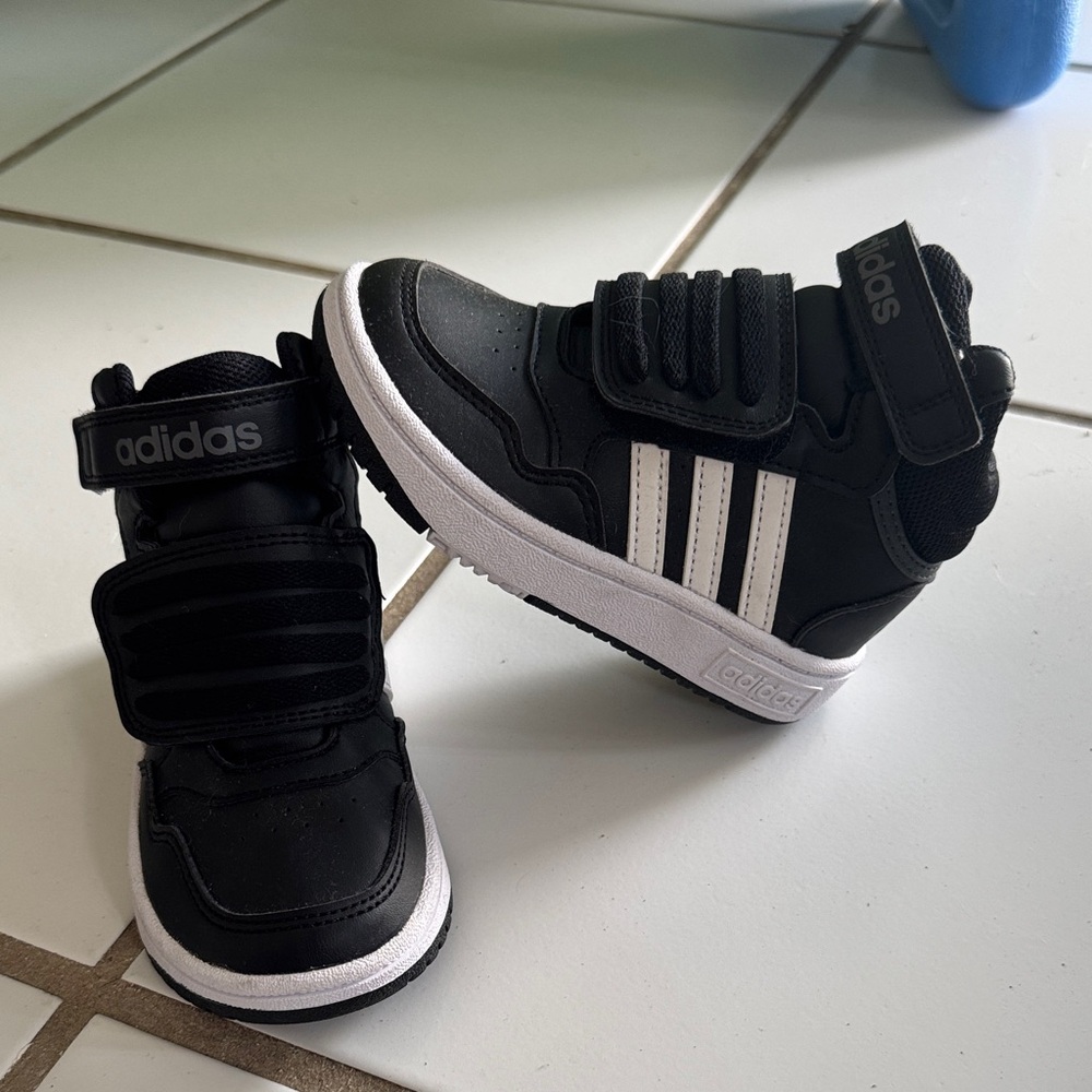 Adidas Kids Black Sneakers with White Stripes